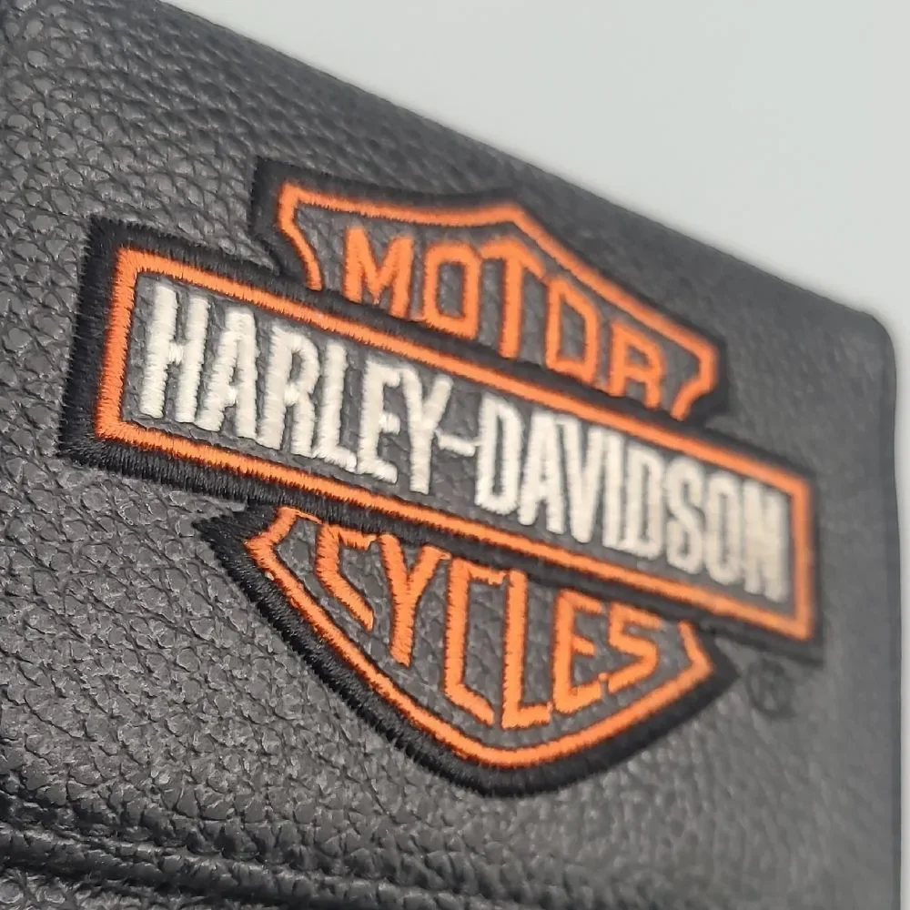 Harley Davidson Vintage Classic Embroidered Logo Trifold Wallet | Black